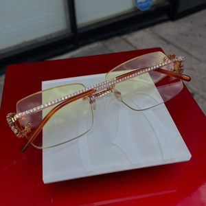 Lunettes de vue rectangulaires sans monture luxueuses avec accents en cristal, légères, verres antireflets, accessoires unisexes pour adultes - Product Image 3