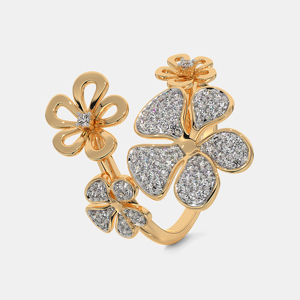 Women's <b>Gold</b> Plated Flower <b>Cocktail</b> <b>Ring</b> With Crystal Rhinestone Pave Setting Romantic Style Everyday Wear - Product Image 2