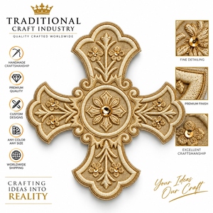 Fabricant d'appliques décoratives florales en forme de croix, brodées sur mesure en or massif, qualité supérieure, pour OEM - Product Image 3