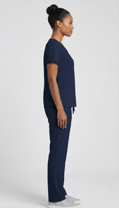 Ensemble d'uniformes médicaux modernes confortables pour le personnel médical, comprenant un haut de blouse à col en V et un pantalon de travail à jambe droite pour infirmières - Product Image 4