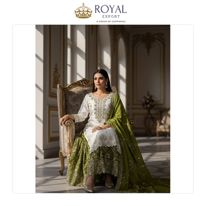 Colección de Diseñador de Alta Gama para Fiestas, Traje Sharara de Seda Chinnon con Bordado de Lentejuelas, Gran Demanda - Product Image 2
