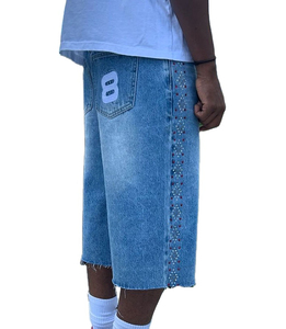Shorts en jean capri droits personnalisables pour hommes et femmes, respirants, en tissu 100 % coton adouci, pour l'été et la protection solaire - Product Image 3