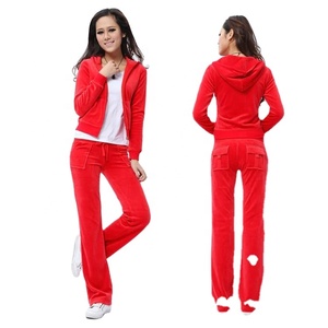 Personalized Women's Velvet Fabric Body Fit Blank Track Suit Long <b>Pants</b> & Zipper Top Survetement Velour Ribbed Cuff Sweat Suit - Product Image 1
