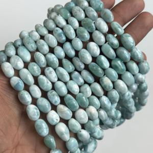 Perles de larimar naturel ovales, cabochons, lisses, bleues, pierres précieuses de pectolite, en vrac, pour la création de bijoux - Product Image 5