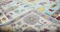 Tapis Oushak en laine/soie noué à la main de qualité supérieure, beige rose abstrait, fait main, qualité export orientale, antidérapant, adapté aux animaux domestiques