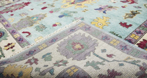 Alfombra Oushak de Lana Anudada a Mano, Color Beige Rosado Abstracto, Hecha a Mano, Calidad de Exportación Oriental, Antideslizante, Apta para Mascotas, Duradera - Product Image 2