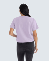 T-shirt court à col rond pour femme, lavande, manches courtes, décontracté, en jersey de coton, coupe classique, printemps-été, couleur unie