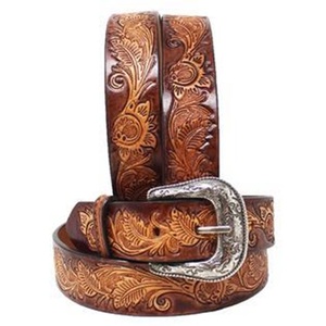 Western Cowboy Belt With Floral Embossed Design Best Quality Genuine Western <b>Leather</b> <b>Tooling</b> Belt Top Wholesale Manufacturer - Product Image 3