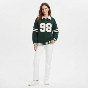 Sudadera de Forro Polar a Rayas Blancas y Moradas para Mujer, con Bordado de Letras Felices, Cuello Camisero, Manga Larga, Ropa Casual de Otoño - Product Image 2