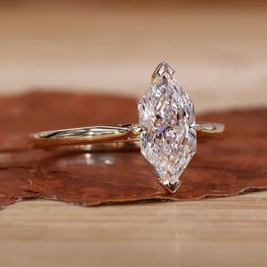Bague de fiançailles, de mariage ou de promesse solitaire en or 14 carats avec diamant de laboratoire taille marquise hollandaise / hexagonale de 2,5 carats, nouvelle tendance - Product Image 3