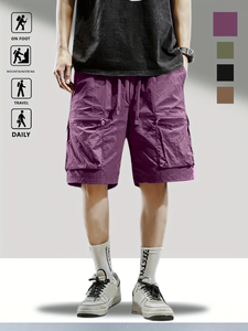 Shorts d'été pour hommes, couleur unie, polyvalents, rétro, amples, décontractés, pantalons de plage à cinq points - Product Image 3