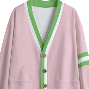 Cardigans de sororité personnalisés à col en V, manches longues, roses et verts unis, brodés du logo, tricotés, décontractés, boutonnés, écologiques - Product Image 5