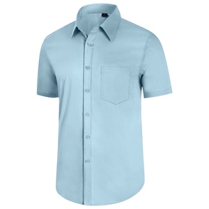 เสื้อเชิ้ตผู้ชายแบบทางการรุ่นใหม่ล่าสุด - ปกคอพับ แขนสั้น ลายเรียบ ผ้าถัก ป้องกันขนร่วง แห้งเร็ว BD - Product Image 2