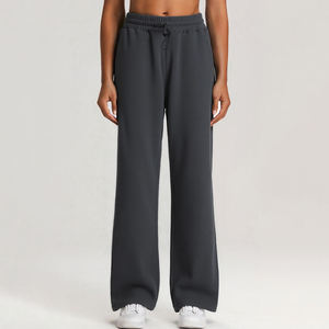 Pantalon de jogging color block taille haute coupe ample jambe droite avec poches, confortable et respirant pour le fitness et le yoga - Product Image 1