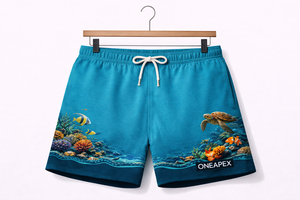 Shorts de baño Ocean Life para hombre – Shorts de baño de secado rápido con estampado de tortuga de arrecife de coral - Product Image 3