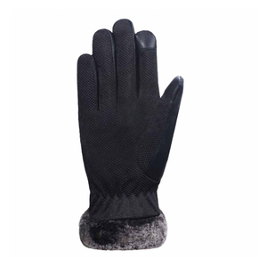 Leather Winter <b>Gloves</b> <b>With</b> Faux <b>Fur</b> Lining Thermal Warmth Outdoor Use Wrist Length Plain Style Black By IGNITEFIT WEAR - Product Image 3