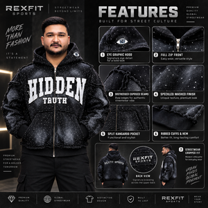 REXFIT SPORTS Sweat à capuche zippé pour homme Hidden Truth, coupe oversize, style streetwear, noir, en polyester FRENCH TERRY, pour l'automne - Product Image 4