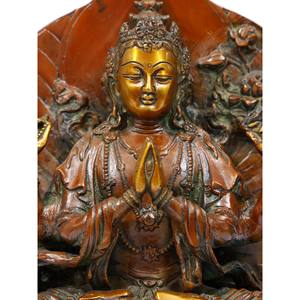 9" พระพุทธรูปทิเบตสี่แขน เชนเรซิก รูปปั้นทองเหลือง พระอวโลกิเตศวรา งานแกะสลักแปลกตา อินเดีย DDM382 - Product Image 2