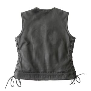 <b>Black</b> Leather Womens Motorcycle <b>Vest</b> - Product Image 2