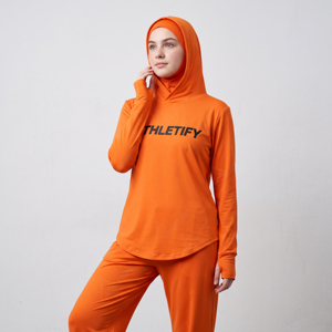 Ladies Gym Hoodjab Sportswear Flexible Fitness Hoodie <b>Top</b> Thumb Opening Sleeves Secure Inner Scarf Hood Customizable Label Setup - Product Image 1