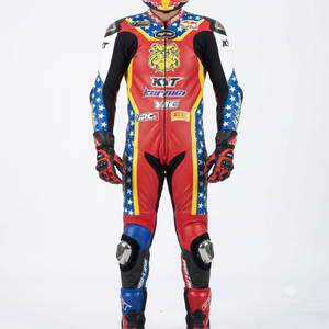 Combinaison de course Kawasaki Premium pour homme, 1 pièce, en cuir de vache véritable/cuir de kangourou, style MotoCP, combinaison de course sur circuit, niveau de protection 2 - Product Image 1