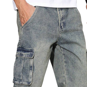 Pantalon cargo en denim vert vintage pour homme, coupe décontractée, jambe droite, multi-poches, jean décontracté délavé, utilitaire, pour tous les jours, taille XL, 100% coton - Product Image 5