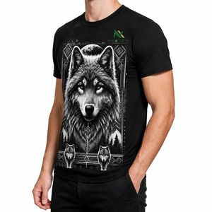 T-shirt surdimensionné personnalisé pour homme avec imprimé lune et loup, style décontracté d'été, streetwear hip-hop, en coton respirant, haut graphique - Product Image 1