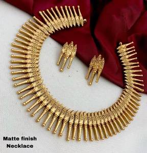 South Indian Traditional Matte Finish Gold Plated Mullamottu / Jasmine Bud Necklace <b>Set</b> with Matching Stud Earrings for Women - Product Image 1