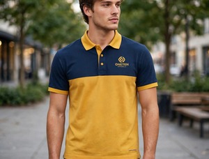 Camisa de Golf para Hombre, Sólida, Transpirable, con Bolsillo, Manga Corta, Cuello con Botones, 100% Poliéster, Azul Marino y Amarillo - Product Image 5