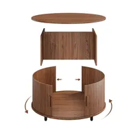 Mesa de Centro Redonda de Madera Sólida de Estilo Moderno y Lujoso con Diseño de Madera Curvada para Hotel, Sala de Estar, Apartamento, Hogar