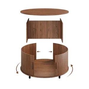 Modern Light Luxury Solid Wood Round <b>Coffee</b> <b>Table</b> With Curved Wood Design For Hotel Living Room Apartment Home Lounge - Product Image 5