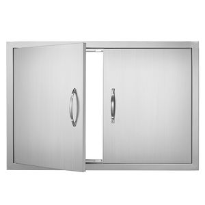Double Outdoor Kitchen Door 33W X 22H Inch Stainless Steel Flush Mount <b>BBQ</b> Access Door with Vertical Wall Handles - Product Image 3