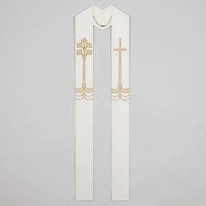 Étole de clergé brodée main en satin polyester blanc et or, pour chœur d'église et processions, design personnalisé - Product Image 1