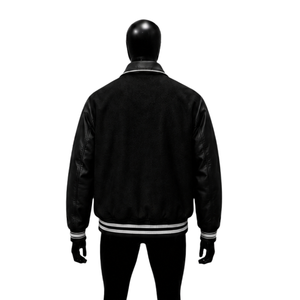 Veste universitaire noire PREMIUM pour homme, manches en laine classiques, boutons-pression sur le corps, style bomber, streetwear, décontractée, hiver, écologique, séchage rapide - Product Image 2