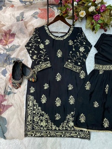 EXCLUSIVO SALWAR KAMEEZ DE DISEÑADOR CON BORDADO DE LENTEJUELAS EN CHINON, TRADICIONAL PARA BODAS, DE SECADO RÁPIDO, CON SHARARA DE VOLANTES COMPLETOS - Product Image 5
