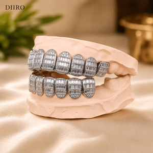 Grillz en argent sterling avec moissanite taille baguette, bijoux hip-hop style diamant, couvre-dents unisexe pour la mode et les soirées - Product Image 1