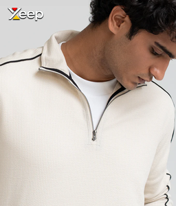 XEEP – Nouveau T-shirt personnalisé à manches longues pour homme, en jersey uni polyester/coton, brodé, avec fermeture éclair frontale, tricoté, 180 grammes - Product Image 5