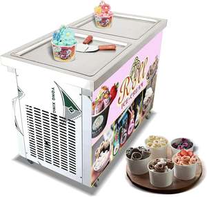 Machine à glace frite ETL, machine à rouleaux de glace thaïlandaise au yogourt - Plaques carrées doubles de 20,50"x20,50", dégivrage automatique, transparente - Product Image 2