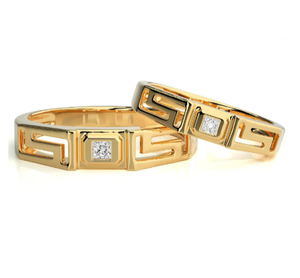 925 Sterling Silver Gold Plated Geometric <b>Couple</b> <b>Rings</b> - Product Image 1