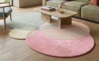 Tapis rectangulaire moderne en laine tufté à la main, à poils moyens, lavable, motif cercles abstraits superposés, style géométrique nordique, pour salon