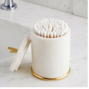 Ceramic Food Container Round <b>White</b> With Gold Base And Lid Minimalist Design Polished Finish For Kitchen Use And <b>Table</b> - Product Image 5