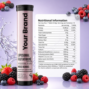 Comprimés effervescents de glutathion liposomal OEM, saveur fruits rouges, complément antioxydant, éclaircissant pour la peau, soutien détoxifiant - Product Image 2
