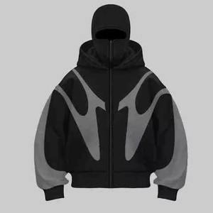 Sweat-shirts à capuche double couche Ninja avec broderie de logo personnalisé, fermeture éclair intégrale, sweats thermiques pour hommes, 100 % coton - Product Image 4