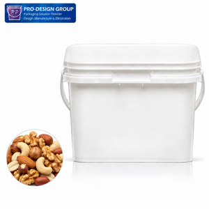 Seau en plastique carré de qualité alimentaire de 8 L avec couvercle pour l'emballage des noix, seau de stockage pour aliments secs avec poignée - Product Image 1