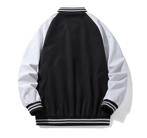 Veste de baseball unisexe, noir et blanc contrasté, manches longues, fermeture boutonnée, couleur unie, polyester, coupe classique, adultes, toutes saisons - Product Image 3