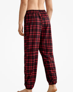 Pyjama pour homme, vêtements de détente, pantalon de détente à carreaux rouges, vêtements de maison, poche, flanelle douce, respirant, vêtements de nuit pour homme - Product Image 1