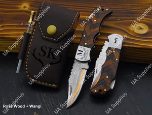 Couteau de poche pliant en acier Damas Copper Mai, qualité industrielle, personnalisable OEM/ODM, haute qualité, bois de wengé et palissandre - Product Image 4