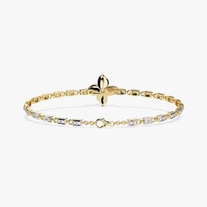 Bracelet pour femme au design personnalisé, plaqué or, en forme de fleur à quatre pétales, serti de diamants Moissanite, bracelet tennis floral - Product Image 2
