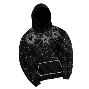 Sudadera con Capucha de Lujo con Pedrería de Estrellas, Negra, Estilo Urbano, Brillante, Diseño Personalizado, Unisex - Product Image 1