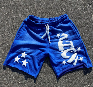 Shorts Bermuda pour homme bleus avec étoiles et lettres USA brodées en blanc, taille à cordon, shorts décontractés en coton tricoté - Product Image 6